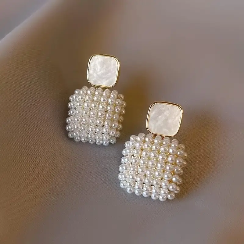 Square Earrings with Sophisticated Pearls