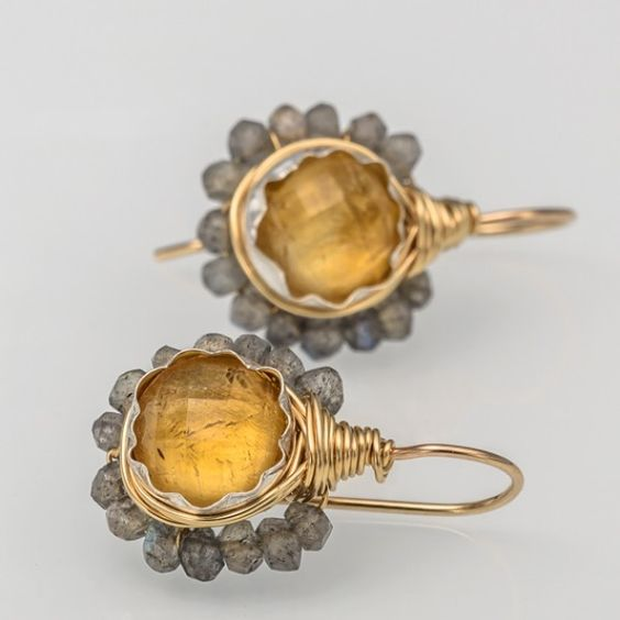 Vintage Amber Crystal Gold Earrings