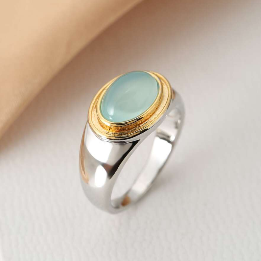 Silver and Gold Bezel Cabochon Band