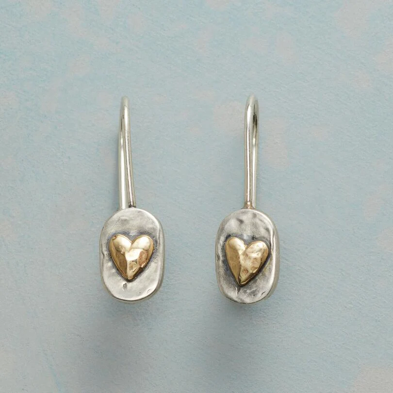 Golden Heart Earrings in Antique Silver