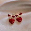 Elegant Crimson Heart Arch Earrings