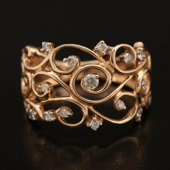 Vintage Rose Ivy Zirconia Band