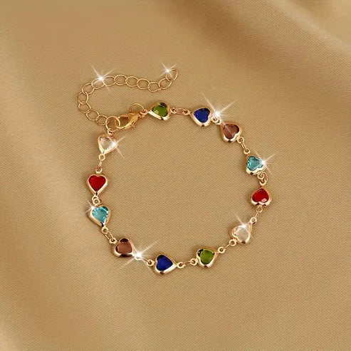 Gold Bracelet with Colorful Heart