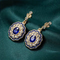 Blue Crystal Mandala Earrings on Antique Gold