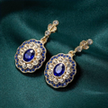 Vintage Blue Crystal Mandala Dangle Earrings