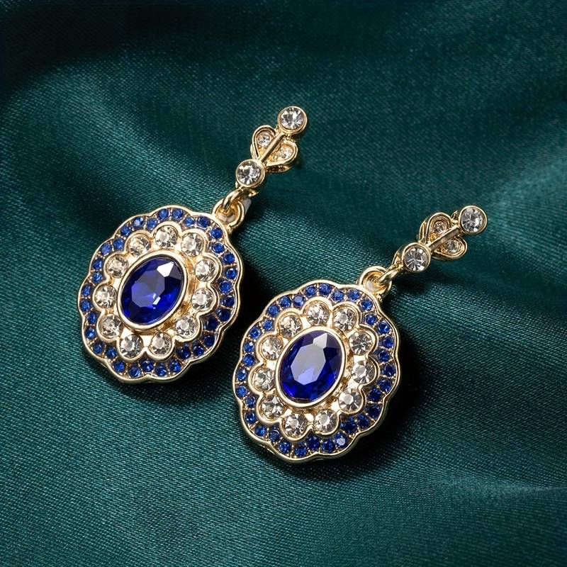 Vintage Blue Crystal Mandala Dangle Earrings