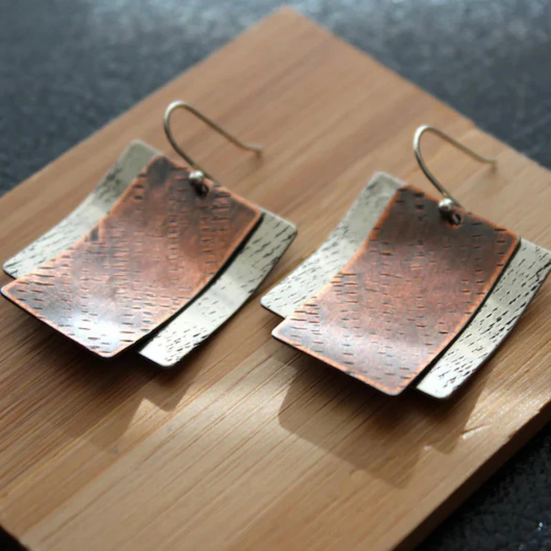 Vintage Bronze Square Ear Adornments