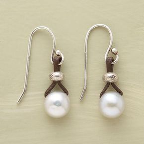 Vintage Pearl Drop Leather Dangle Earrings