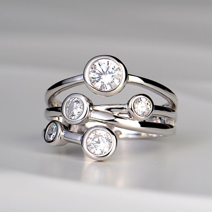 Vintage Silver-Plated Zirconia Layered Ring