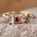 Gold Ring with Flowers and Crystal