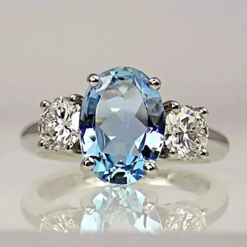 Silver ring with a blue diamond crystal