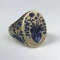 Vintage Gold Ring with Blue Floral Design