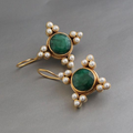 Vintage Green Crystal & Pearl Dangle Earrings