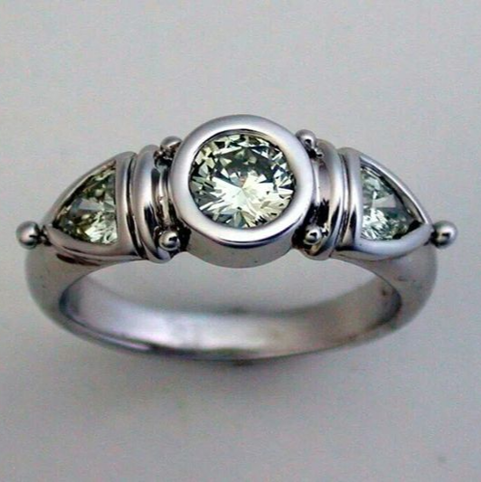 Green Crystal Ring in Vintage Silver