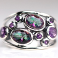 Ring with colorful crystal inlays in antique silver