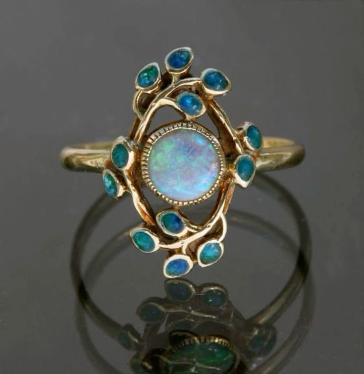 Blue Ring Vintage Gems and Opal