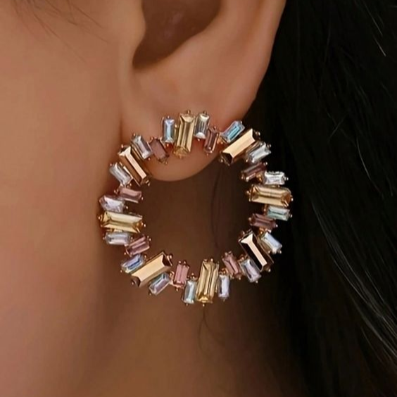 Vintage Multicolor Gemstone Round Earrings