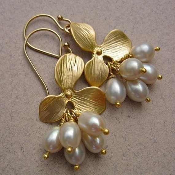 Golden Vintage Pearl Blossom Earrings