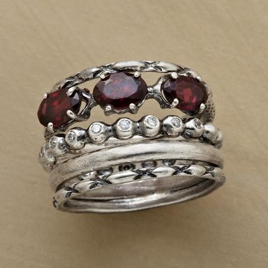 Red layered ring in antique silver