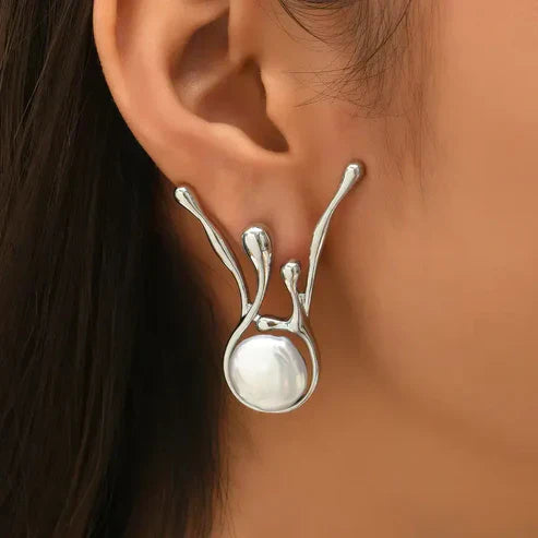Antique Irregular Silver Pearl Ear Jewelry