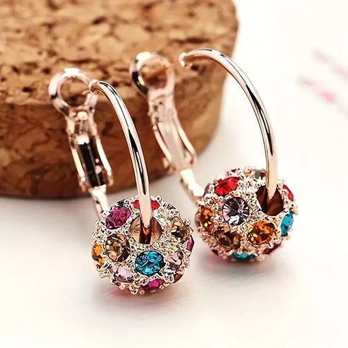Colorful Sphere Golden Earrings