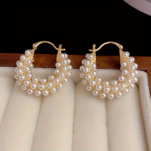Gold Pearl Basket Earrings