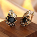 Black Zirconia Gold Earrings