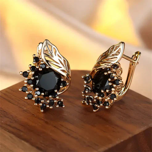 Black Zirconia Gold Earrings