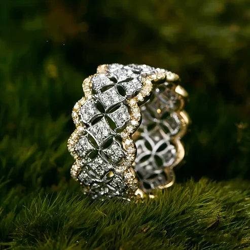 Sparkling Hollow Gold and Silver Band Ring