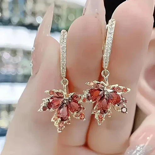 Zirconia Leaf Earrings in Gold