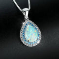 Elegant Blue Opal Drop Shimmering Necklace