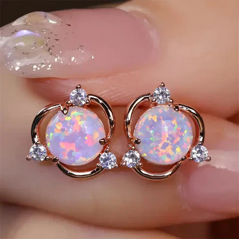 Pink Opal and Gold Earrings