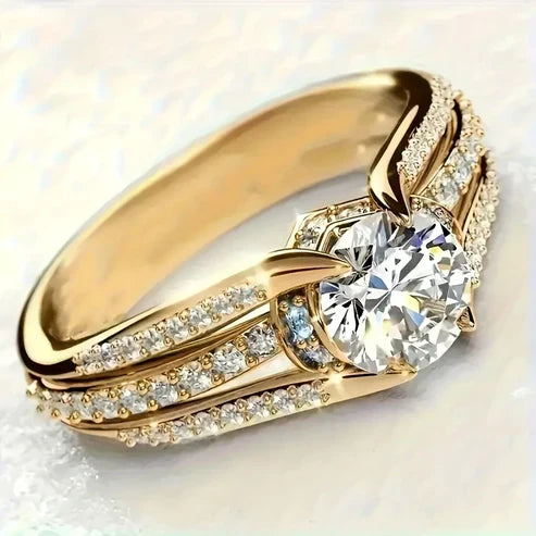 White Round Crystal Gold Ring