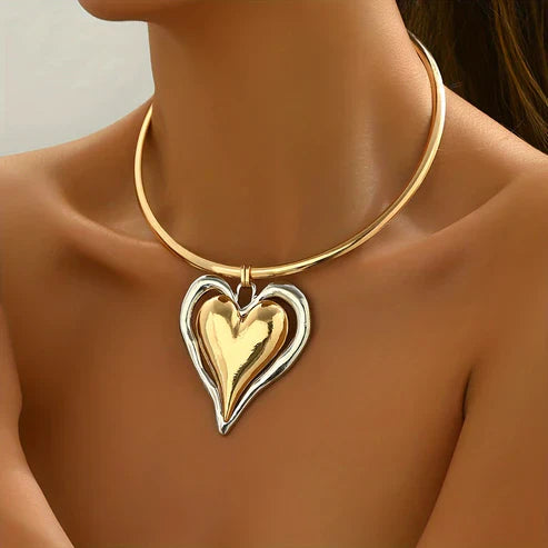 Gold and Silver Heart Pendant Necklace