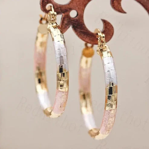Gold & White Rose Circle Earrings