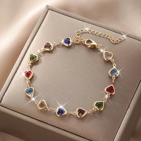 Gold Bracelet with Colorful Heart