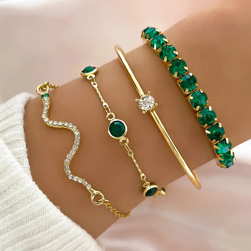 Vintage Green Zirconia Bangle Set