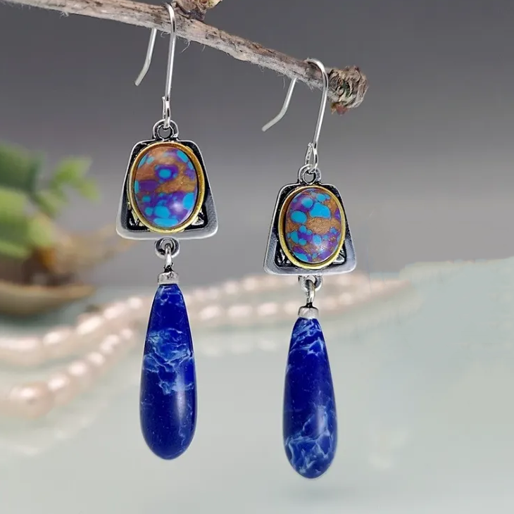 Blue Vintage Silver Ear Studs