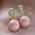Pink Pearl Zirconia Earrings in Gold