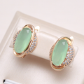 Elegant Earrings with Green Crystal Eye in Gold