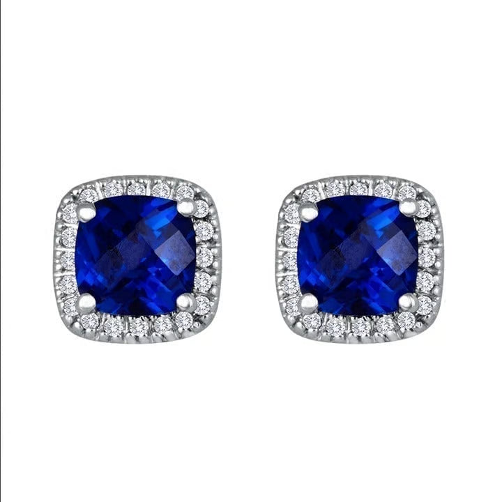 Silver Sapphire Halo Stud Earrings -> Silver Sapphire Halo Stud Ear Studs