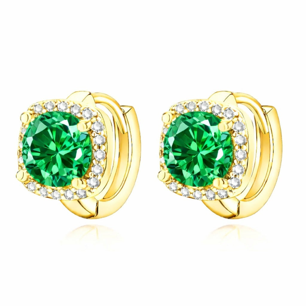Gold Emerald Halo Circle Earrings