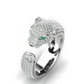 Adjustable Panther Ring with Green Zirconia Eyes