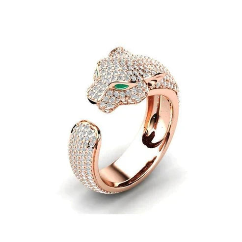 Adjustable Panther Ring with Green Zirconia Eyes