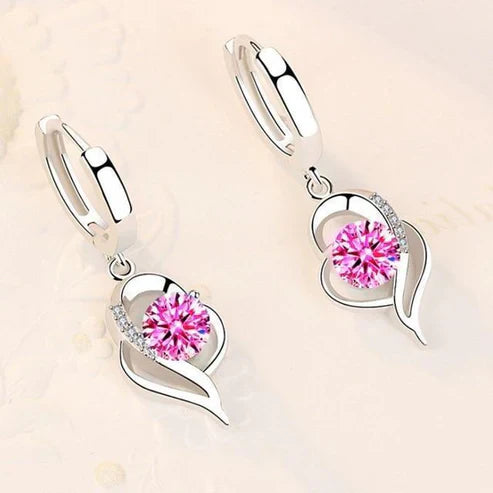 Silver and Zirconia Inlaid Flower Earrings