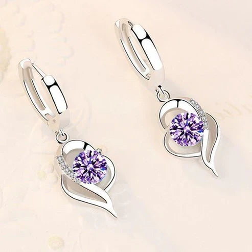 Silver and Zirconia Inlaid Flower Earrings