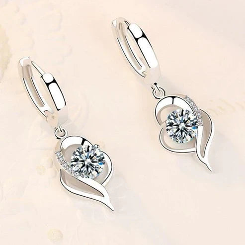Silver and Zirconia Inlaid Flower Earrings