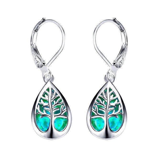 Tree of Life Earrings crafted from Opal and Silver