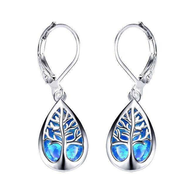 Tree of Life Earrings crafted from Opal and Silver