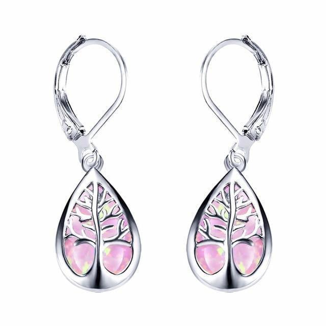 Tree of Life Earrings crafted from Opal and Silver